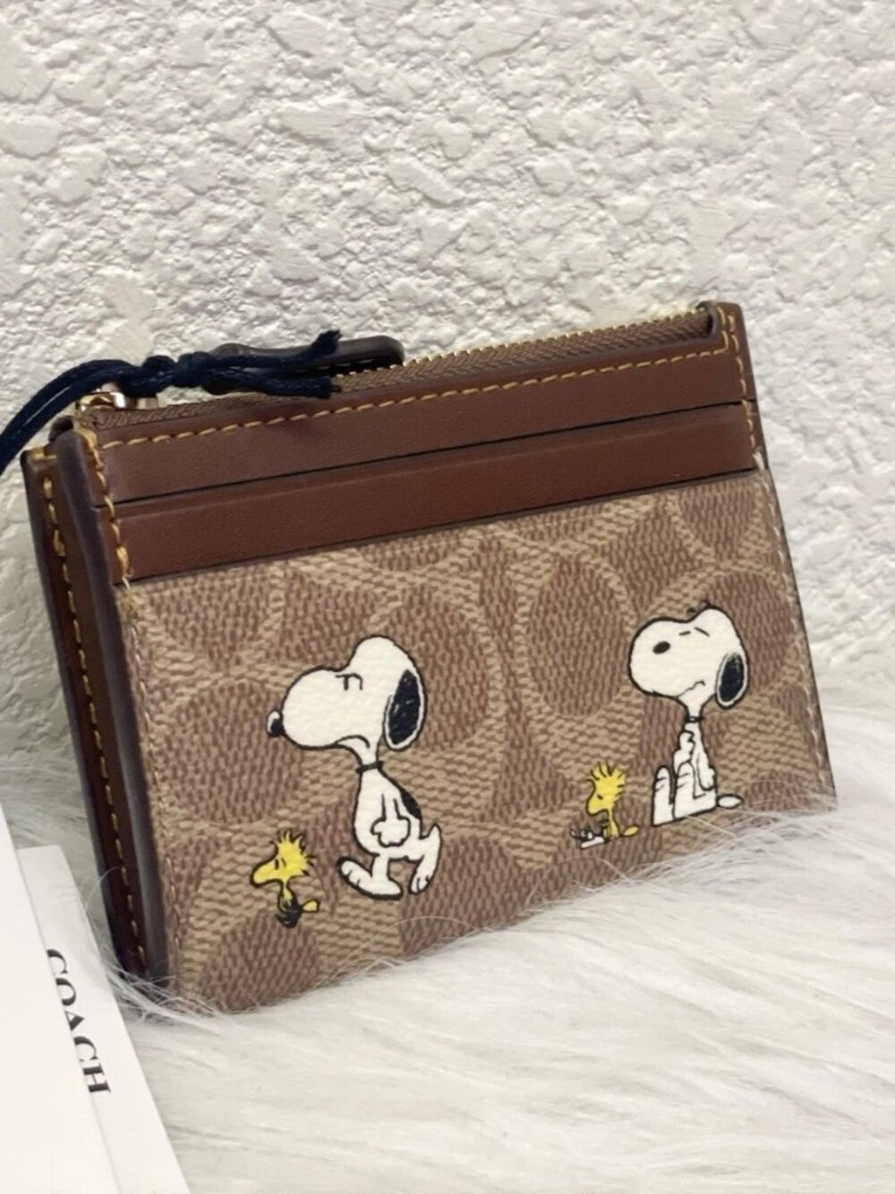 Coach X Peanuts Mini Skinny ID Case Signature Canvas W/Snoopy Print CBT14 NWT